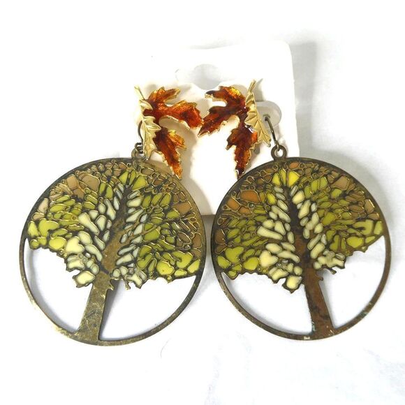 Leaf Tree Nature Earrings - Picture 1 of 8